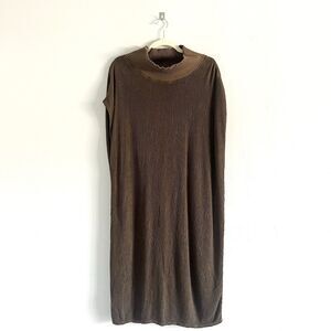 XCVI Poncho Open Back Long Ribbed cape Mock Neck Pullover Duster Brown Sz Small